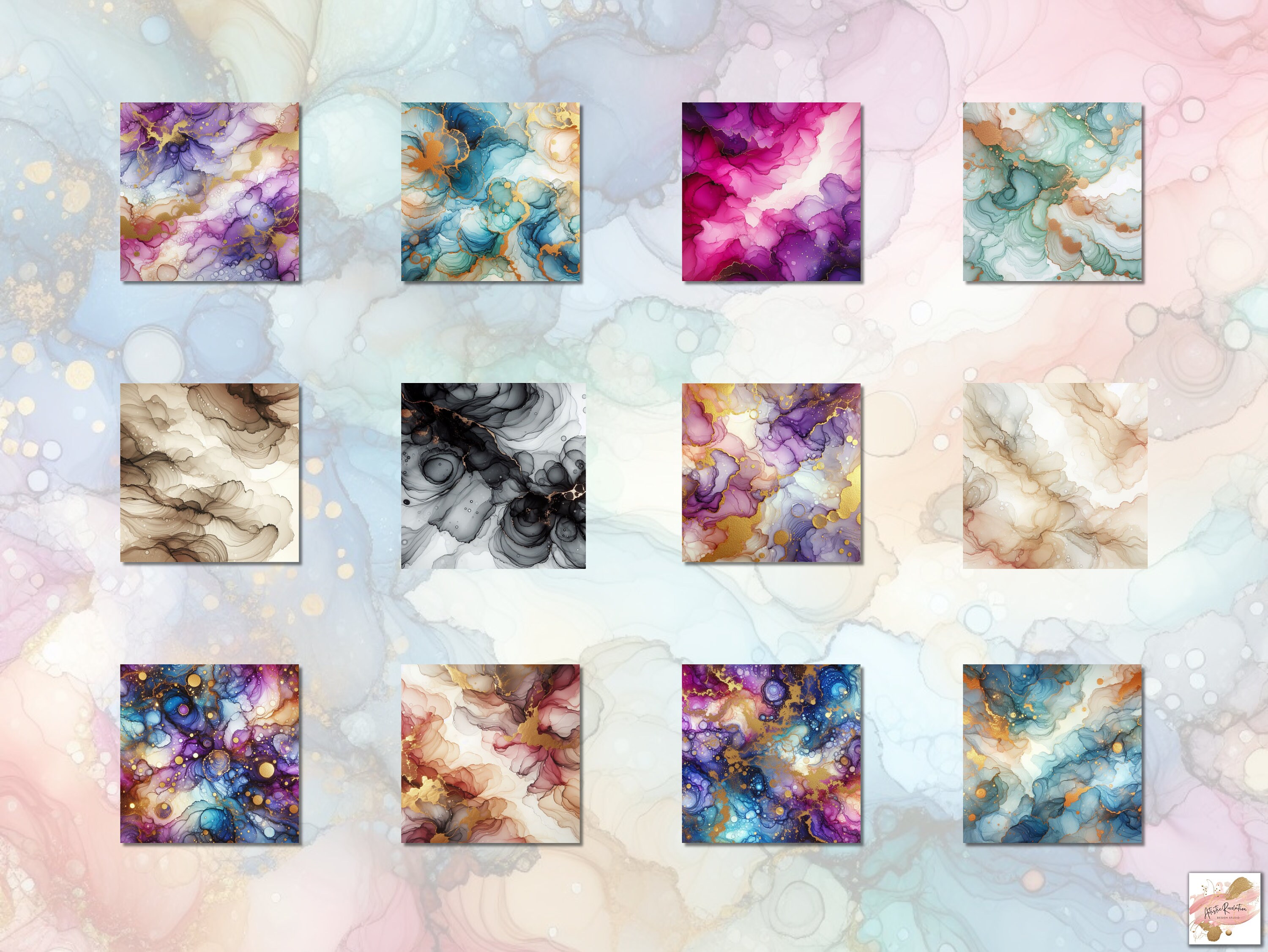 100 Alcohol Ink Background Clipart Bundle, Watercolor Textured ...