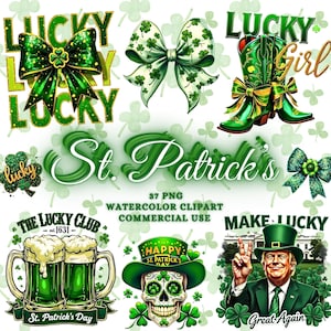 St. Patrick&#39;s Png Bundle, Coquette St. Patrick&#39;s Clipart Bundle, Irish Day png, Western St. Patrick&#39;s Png Sublimation, Lucky Png, Clover Png