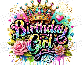 Birthday Girl Png, Sublimation Design, Birthday Sublimation, Colorful Png, Leopard Png, T-Shirt Design, Instant Digital Download Png, DTF