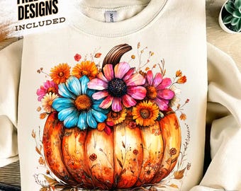 Floral Pumpkin Png, Boho Fall Pumpkin Shirt, Preppy Fall png, Retro Autumn Flowers Sublimation, Pumpkin Season Png, Boho Floral Fall png