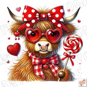 Highland Cow png, Valentine Coquette Png, Valentine&#39;s Day, Retro Valentine Png, Valentine Heart Png, Love Png, Sublimation Designs