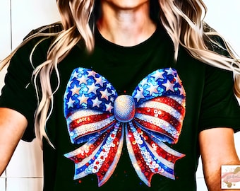 USA Coquette Bow PNG, Faux Sequin Rhinestone Sublimation Design (Digital Download)