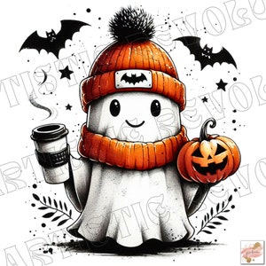Lindo fantasma png, Halloween png, café png, bougie png, bougie fantasma, aquí para los abucheos, pegatina png, taza png, Tendencia png, vaina, dtf, png