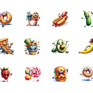 40 roliga mat clipart-paket, akvarell mat clipart, söt mat png, drycker png, drycker clipart, söt kawaii clipart-paket, mat svg png bild 7