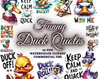 43 Funny Quotes Duck Clipart Bundle, Cute Bird Png Bundle, Watercolor Birds Clipart Png, Funny Birds Sublimation Png, Funny Quotes Bundle