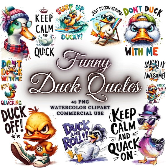 43 Funny Quotes Duck Clipart Bundle, Cute Bird Png Bundle, Watercolor Birds Clipart Png, Funny Birds Sublimation Png, Funny Quotes Bundle
