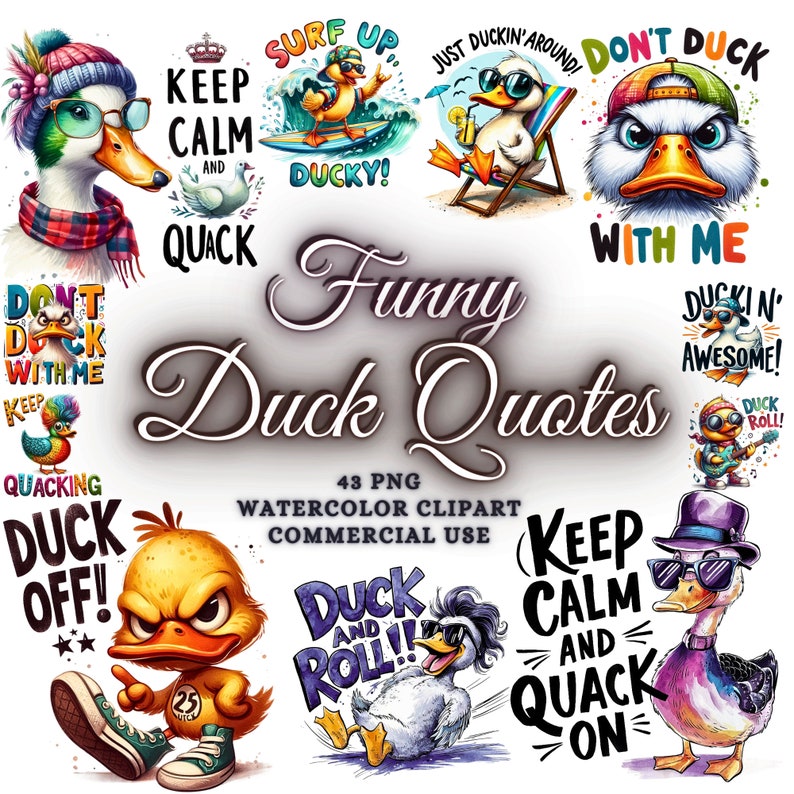43 Funny Quotes Duck Clipart Bundle, Cute Bird Png Bundle, Watercolor Birds Clipart Png, Funny Birds Sublimation Png, Funny Quotes Bundle image 1