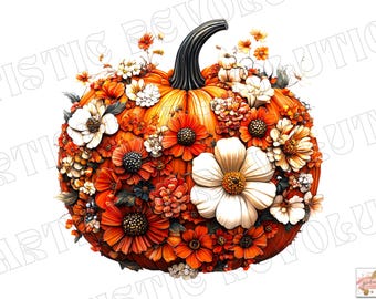 Floral Pumpkin Png, Boho Fall Pumpkin Shirt, Preppy Fall png, Retro Autumn Flowers Sublimation, Pumpkin Season Png, Boho Floral Fall png
