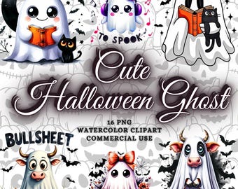 Bundle de cliparts fantôme d'Halloween aquarelle fantôme mignon Png Clipart fantôme mignon Halloween Png Clipart clipart Halloween mignon citrouille Clipart café Png