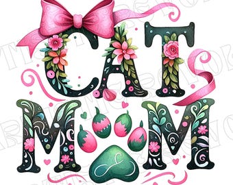 Retro Floral Cat Mom Png, Coquette Bow Cat Mom Png, Mama Mom File Sublimation Png, Cat Lover Png, Bow Png, Floral Coquette Mom Png, Dog Cat