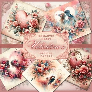 Valentine Digital Papers Valentine&#39;s Junk Journal Kit, Love Couple Valentine Journal Papers Love Journaling Kit Heart Papers Romantic Papers