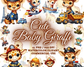 Paquete de 41 imágenes prediseñadas de jirafas bebés en acuarela, imágenes prediseñadas PNG de jirafas bebés lindas, imágenes prediseñadas de jirafas en acuarela, paquete de imágenes prediseñadas para guardería, imágenes PNG de jirafas lindas
