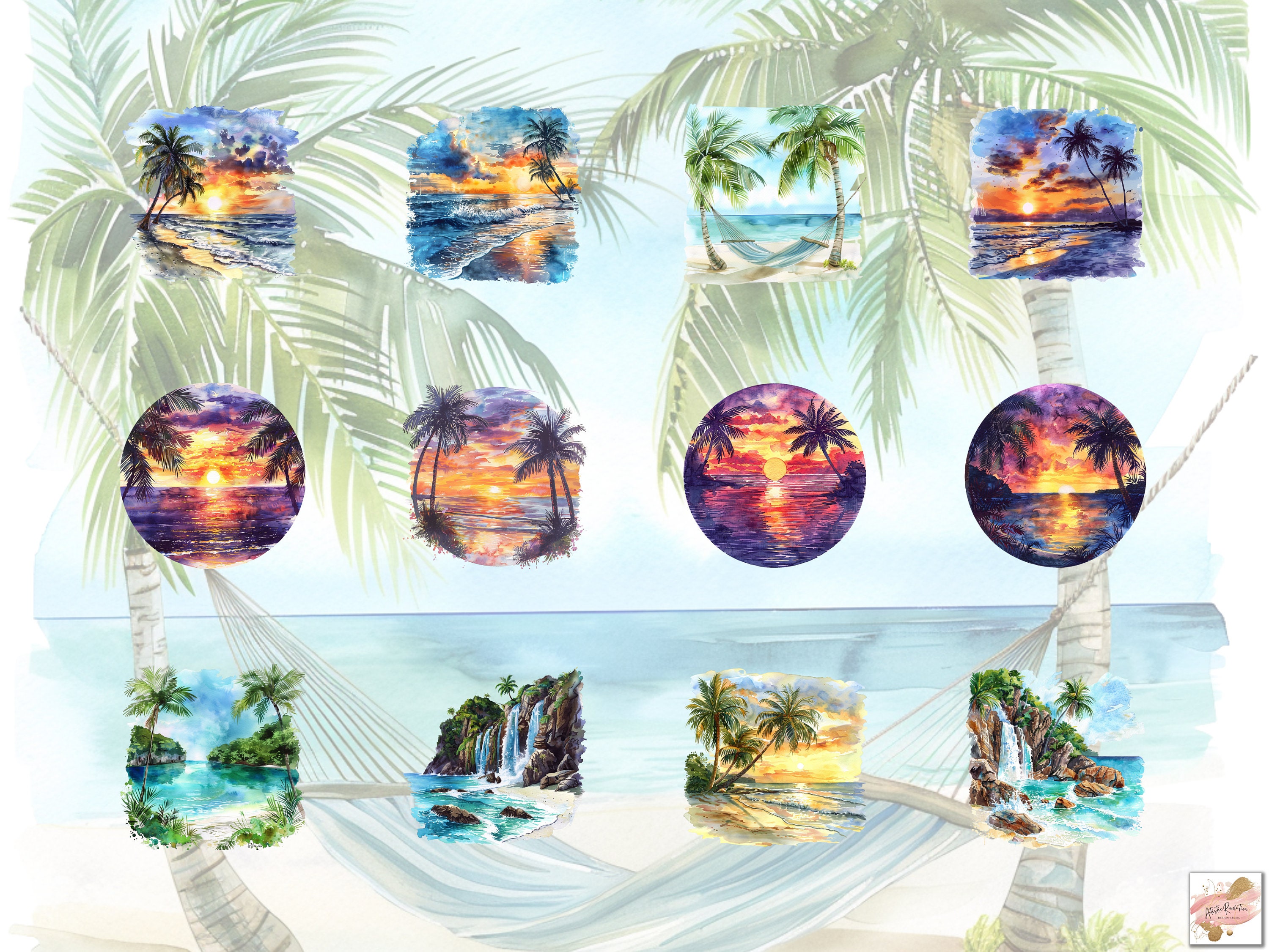 48 Watercolor Summer Tropical Beach Clipart Bundle, Summer Tropical Png ...