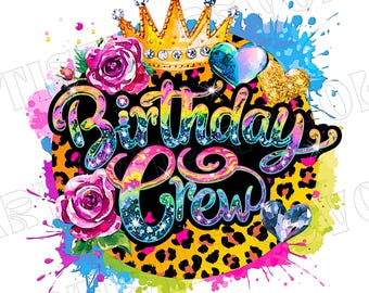 PNG de grupo de cumpleaños, diseño de sublimación, sublimación de cumpleaños, PNG colorido, PNG de leopardo, diseño de camiseta de cumpleaños, PNG digital de cumpleaños, DTF