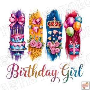 Pincelada de menina de aniversário Png, Design de sublimação, Sublimação de aniversário, Png colorido, Leopardo Png, Design de camiseta, Download digital Png DTF