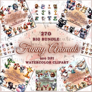 270 lindos animales divertidos clipart paquete, lindos animales divertidos png, lindos animales de granja bebé, animales divertidos del bosque, perros divertidos clipart gatos divertidos