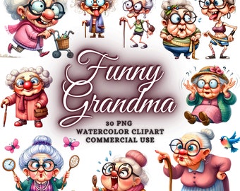 30 Funny Grandma Clipart Bundle, Funny Women Clipart, Cute Grandma PNG Bundle, Funny Clipart Bundle, Funny Old People, Funny Old Ladies