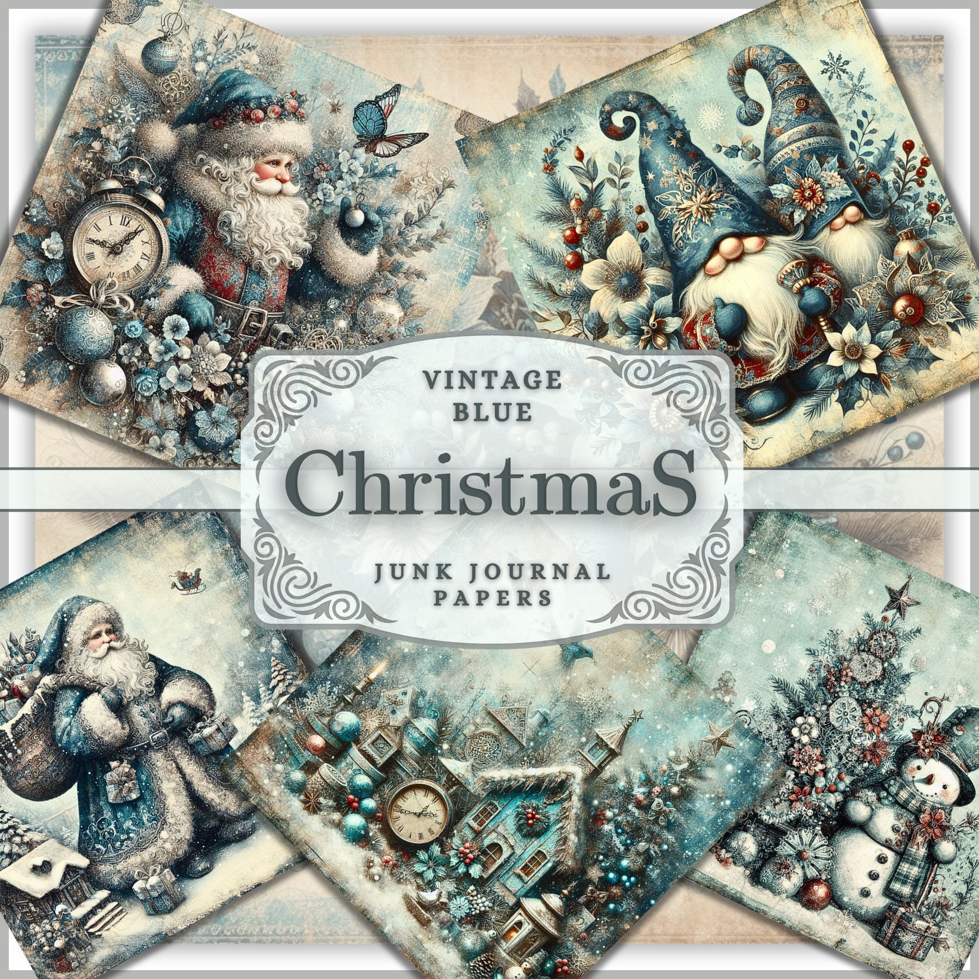Blue Vintage Christmas Junk Journal Kit Printable Journal Pages, Mixed ...