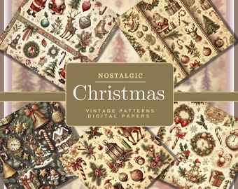 Vintage Christmas Ephemera Papers, Vintage Christmas Digital Paper Bundle, Vintage Christmas Junk Journal Papers Retro Christmas Backgrounds