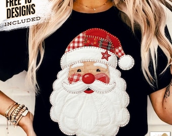 Patchwork Santa Claus Png, Patchwork Christmas Png Preppy Santa Png, Retro Christmas Png Santa Face Png Preppy Christmas faux embroidery png