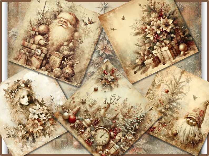 Beige Vintage Christmas Junk Journal Kit Printable Journal Pages, Mixed ...