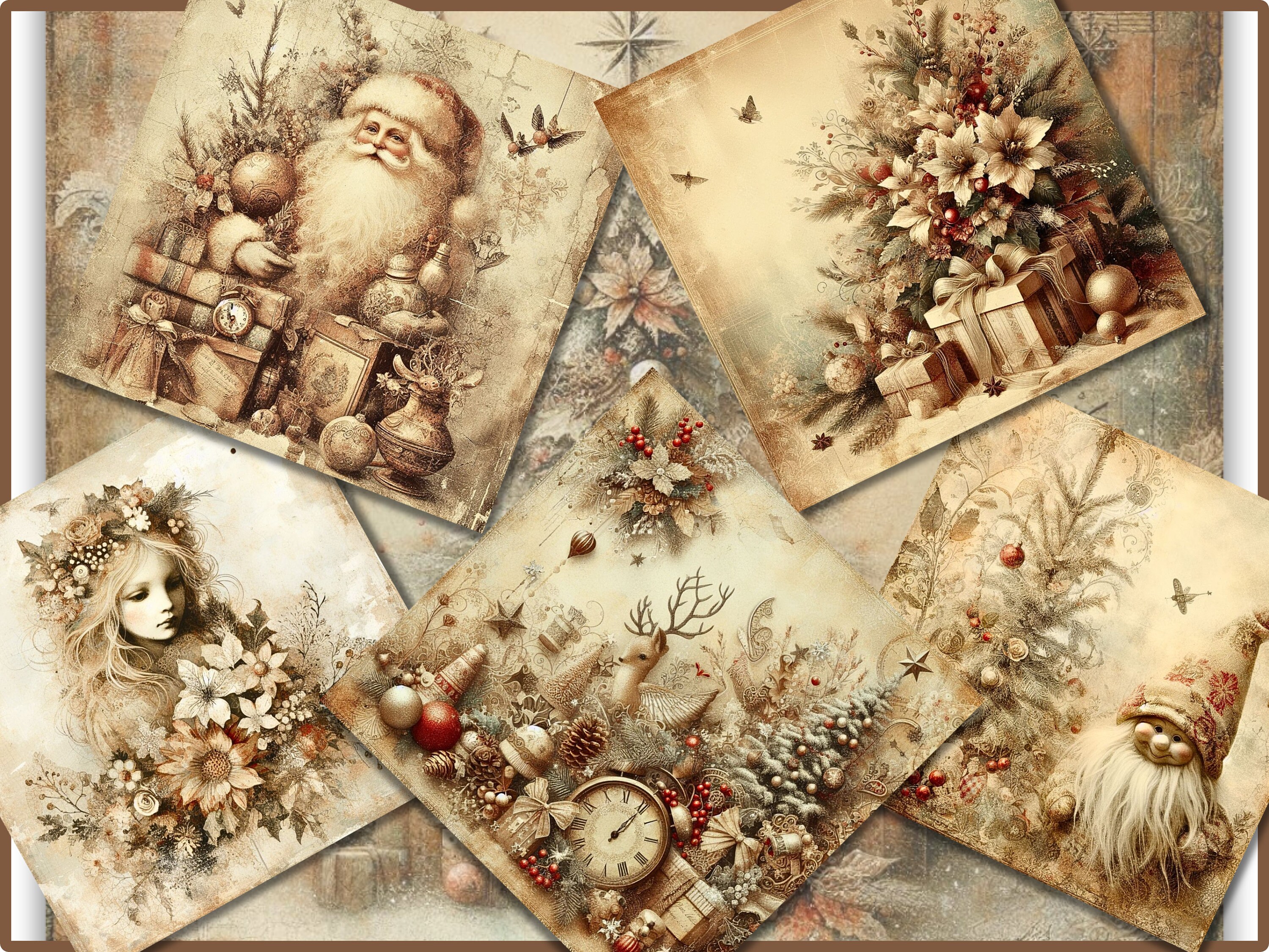 Beige Vintage Christmas Junk Journal Kit Printable Journal Pages, Mixed ...