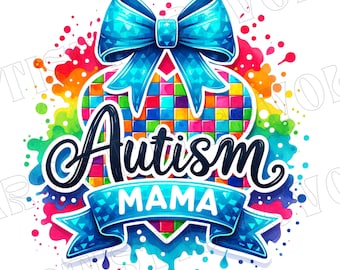 Coquette Autism Mama PNG, Autism Awareness Png, In April We Wear Blue Png, Checkered Autism Bow PNG, Special Education Png, Neurodiversity