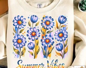 Brushstroke Summer Vibes Png, Floral Summer Sublimation Design, Watercolor Summer Vibes Png, Trendy Summer Shirt Design, Floral Summer PNG