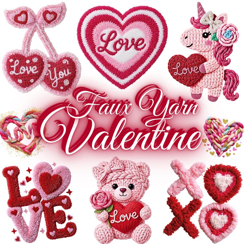 Latch Hook Yarn Crochet Valentine Png Bundle Faux Yarn Valentines Png ...