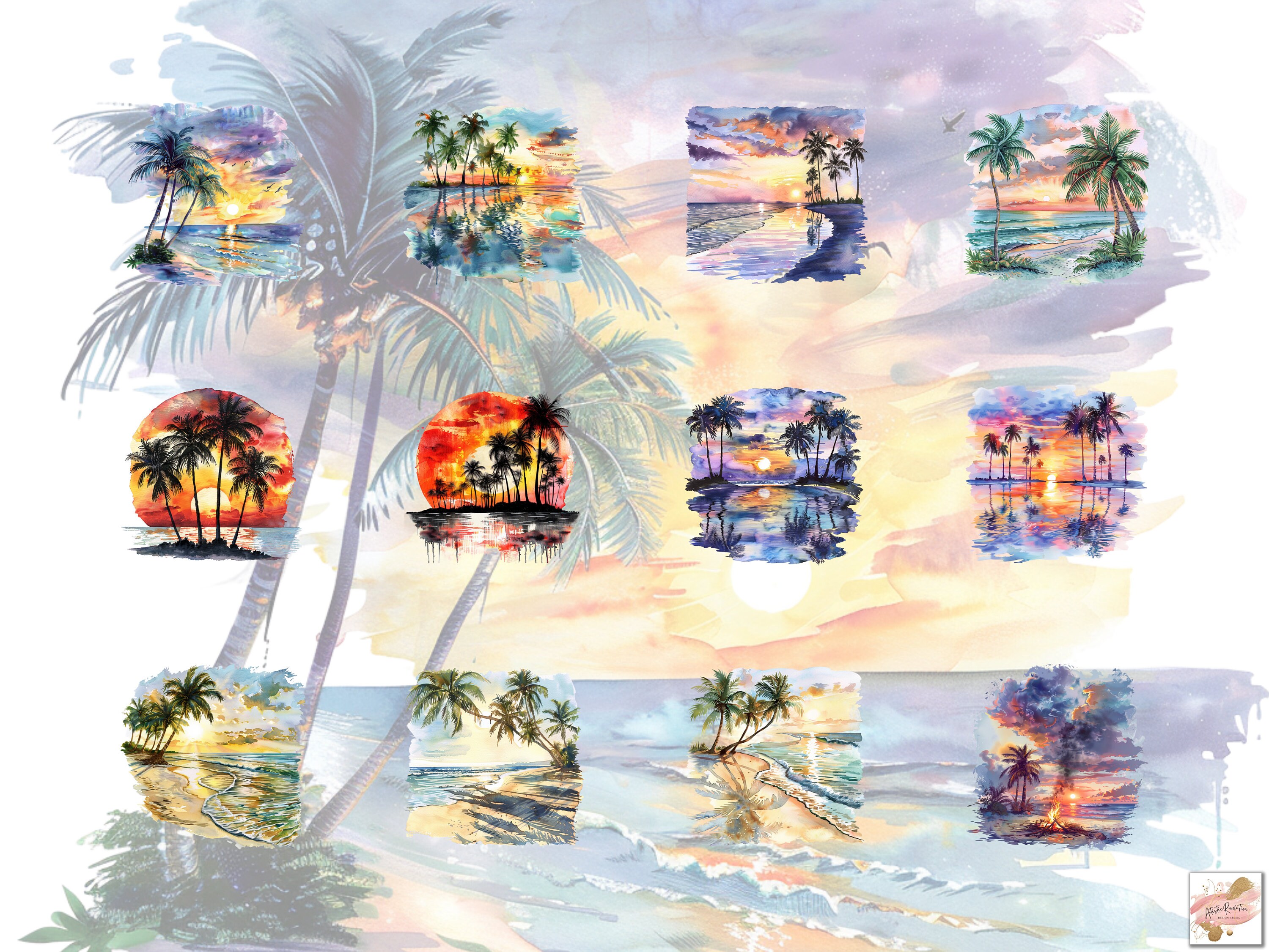 48 Watercolor Summer Tropical Beach Clipart Bundle, Summer Tropical Png ...