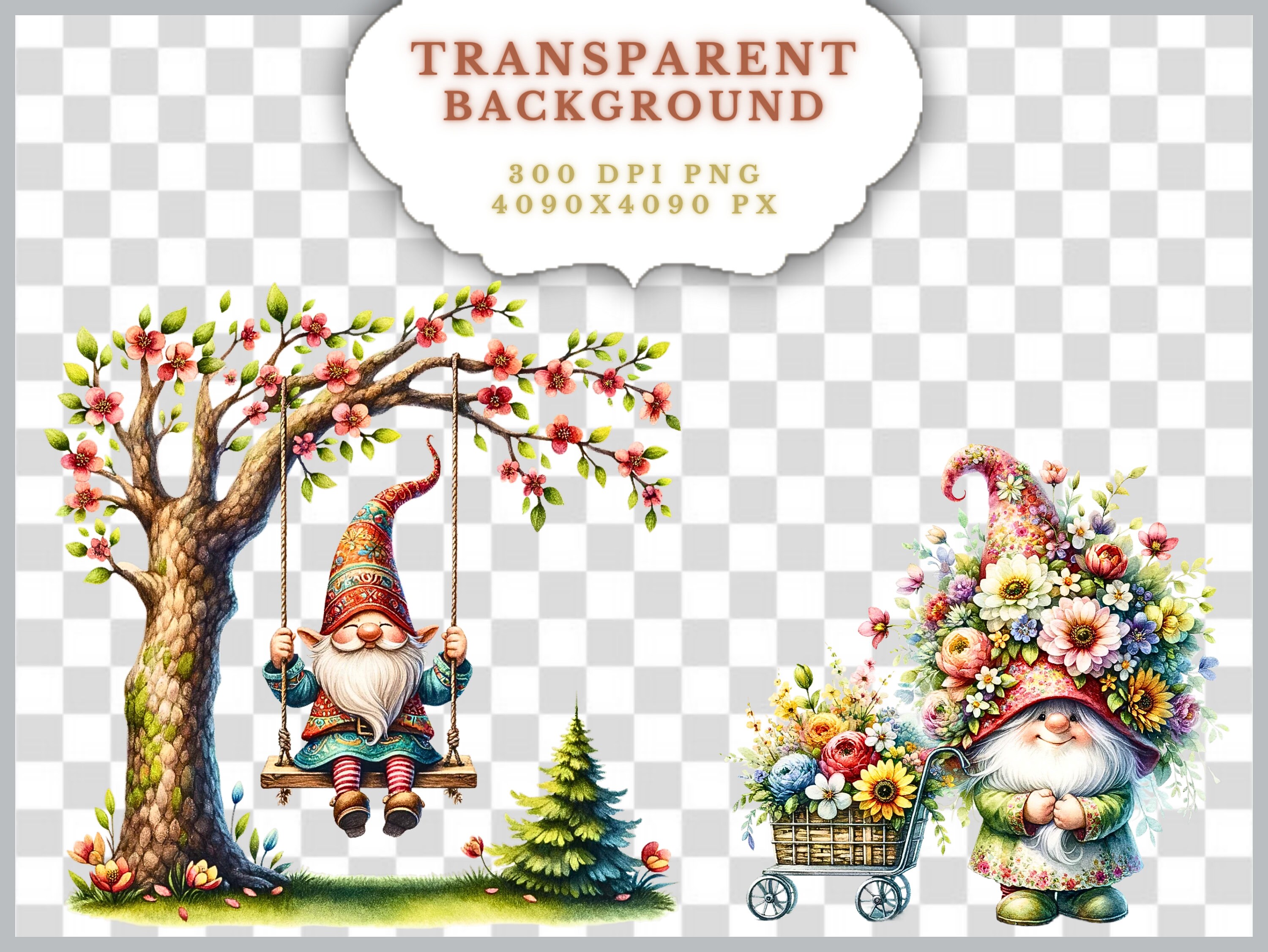 115 Watercolor Spring Garden Gnomes Clipart Bundle, Cute Gnomes Png ...