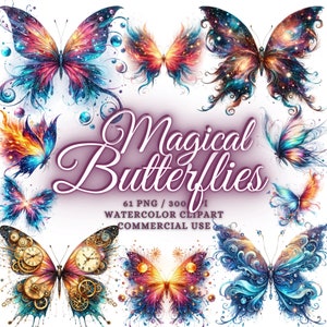 61 Aquarell magische Schmetterlinge Clipart Bundle, Aquarell Schmetterlinge Clipart Magische Schmetterling Bundle Png, Schmetterling Sublimation Designs