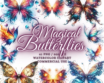 61 Watercolor Magical Butterflies Clipart Bundle, Watercolor Butterflies Clipart Magical Butterfly Bundle Png, Butterfly Sublimation designs