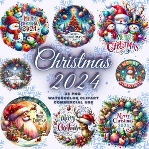 Desenhos de Enfeites de Natal Redondos Png, Pacote de Cenas de Natal em Aquarela Png, Paisagens de Natal, Clipart de Natal, Natal Festivo Png