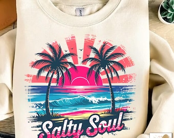Retro salzige Seele Png, Sommervibes Png, Sommer Strand Png Shirt, salzige Sommer Shirt Design Retro Shirt Design, salzige Sommer Meersalz Sand Png