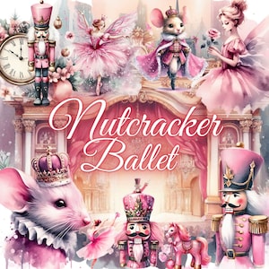Bundle de cliparts casse-noisette rose Noël, clipart ballet, ballet casse-noisette, clipart ballerine, ballet casse-noisette Png, clipart Noël Png