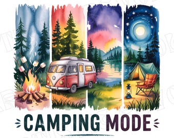 Pinceladas de camping PNG, verano retro PNG, aventura familiar, diseño de sublimación, exteriores, diseño de camiseta de camping, estilo camping vintage