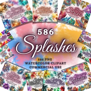 586 acquerello schizzi Clipart Mega Bundle, acquerello Splash Png, alcol inchiostro Splatter Clipart Bundle acquerello Splatter Png Texture Png