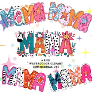 Paquete de imágenes prediseñadas de mamá, colorido, cuadros, estampado de cebra, lunares dálmatas, letras a mano, día de la madre, archivo digital, DTF, imágenes prediseñadas de sublimación de mamá