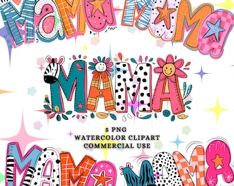 Mama png bundle, Colorful, Checkered, Zebra Print, Dalmatian Dots, Hand Lettered, Mothers Day, Digital File, DTF, Mama Sublimation Clipart