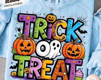 Trick Or Treat Png ,Funny Halloween PNG, Spooky season Png, Halloween PNG, Doodle Halloween Sublimation for shirt, Retro Halloween Png