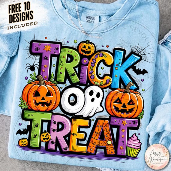 Trick Or Treat Png ,Funny Halloween PNG, Spooky season Png, Halloween PNG, Doodle Halloween Sublimation for shirt, Retro Halloween Png