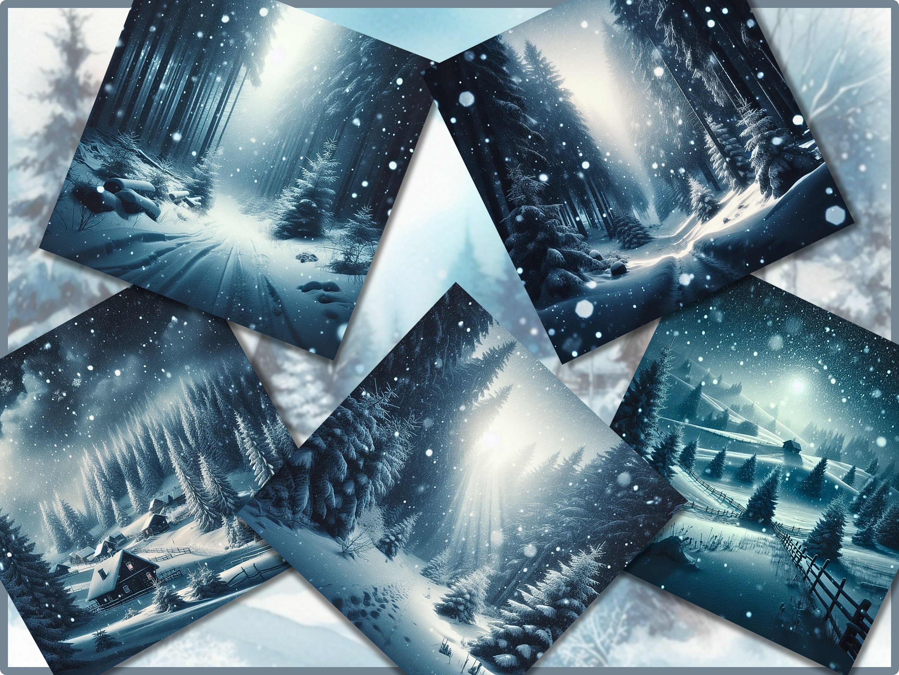 Snowy Pattern Paper 60 Snowy Digital Papers Snowy Winter Scenes Backgrounds, Winter Snowing ...