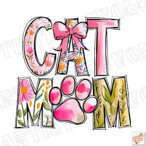 Floral rétro maman chat, Png, coquette noeud papillon maman chat, maman maman fichier Png sublimation, amoureux des chats Png, noeud papillon, coquette florale maman Png, chien chat