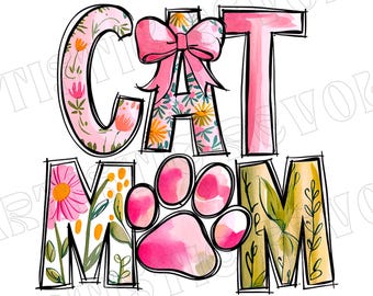 Retro Floral Cat Mom Png, Coquette Bow Cat Mom Png, Mama Mom File Sublimation Png, Cat Lover Png, Bow Png, Floral Coquette Mom Png, Dog Cat