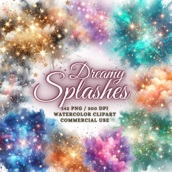 142 Dreamy Watercolor Splashes Clipart Bundle, Watercolor Splash Png, Watercolor Splatter Clipart Bundle Watercolor Splatter Png Texture Png