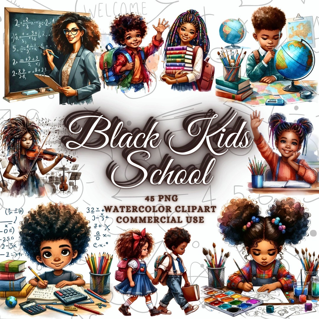 Watercolor Back to School Clipart Bundle, Black Teacher Png, Black ...