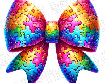 Austim Bow, Autism Png, Autism Awareness Png, Coquette Bow png, Austism Ribbon Png, Autism Design, Sublimation Design Sublimate Shirt Design