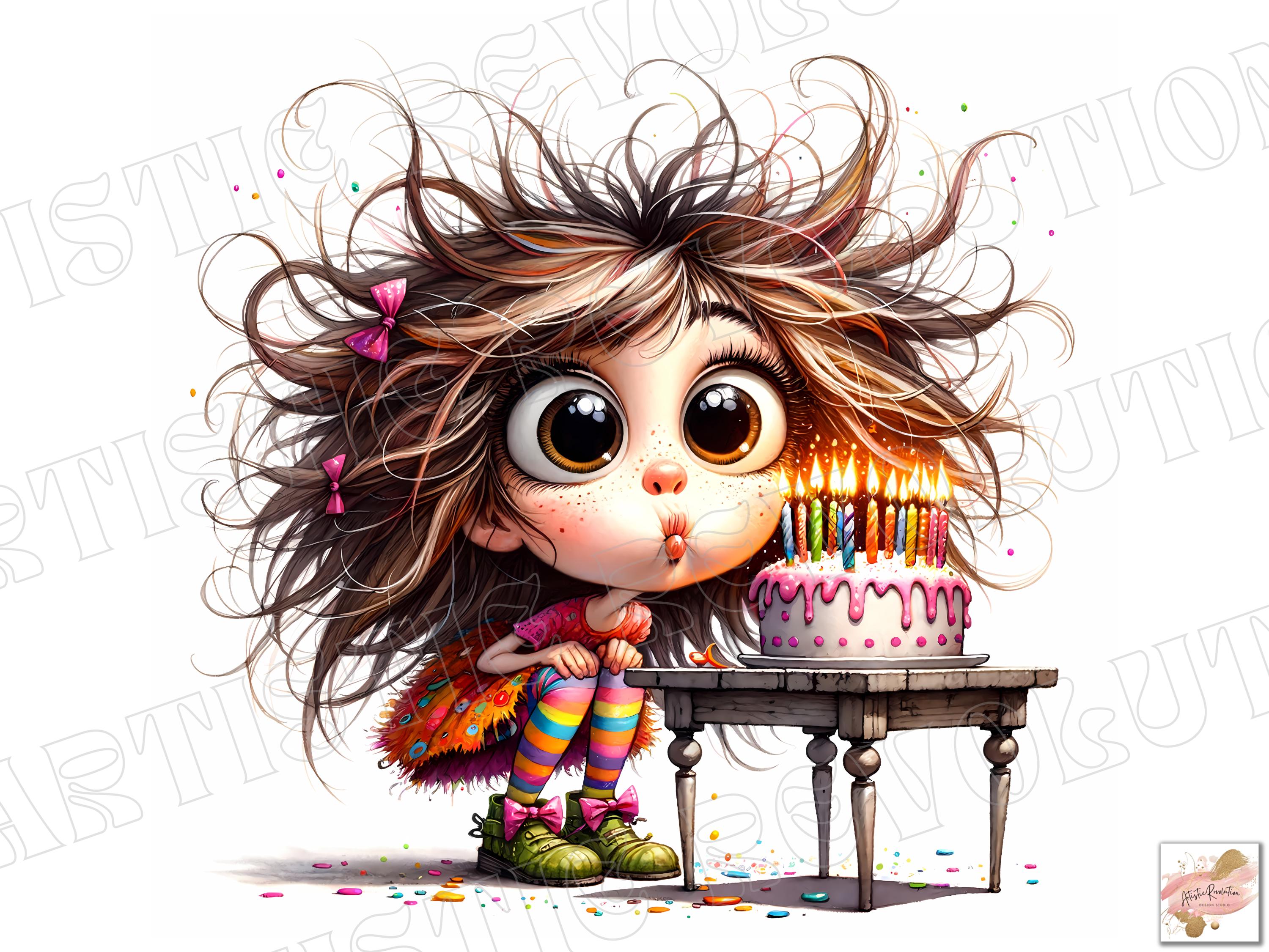 Py Birthday Quirky Birthday Cake Clip Art Watercolor Birthday Girl Png JPG Junk ...