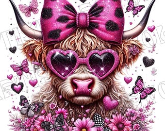 Pink Bow Highland Cow Png, Coquette Cow Png, Girly Coquette Png, Cute Highland Cow Clipart, Pink Cow, Pink Bow, Cow Shirt Sublimation Design